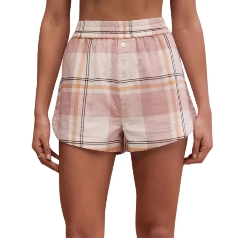 Z Supply Pink Plaid Cotton Lounge Shorts ZLS233655 Small Sleepwear‎ PJ